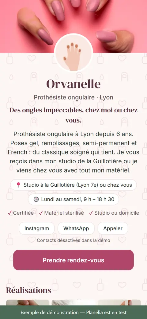Page d’exemple Orvanelle, style doux et girly