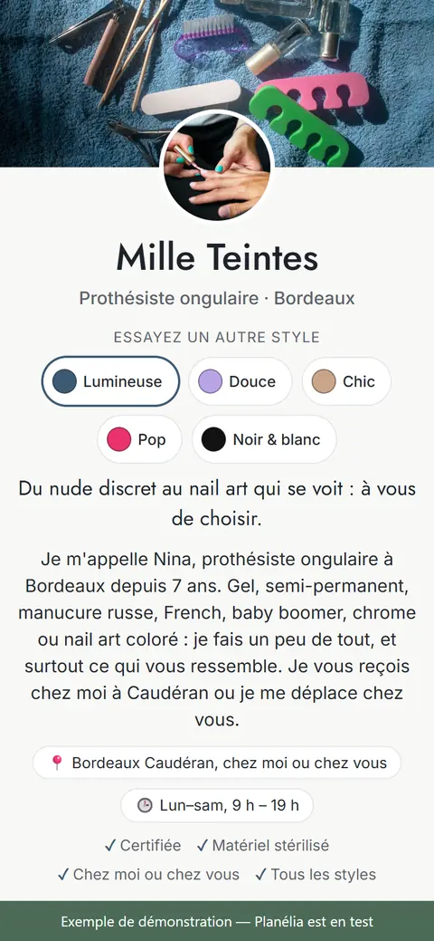 Page d’exemple Mille Teintes, cinq ambiances au choix
